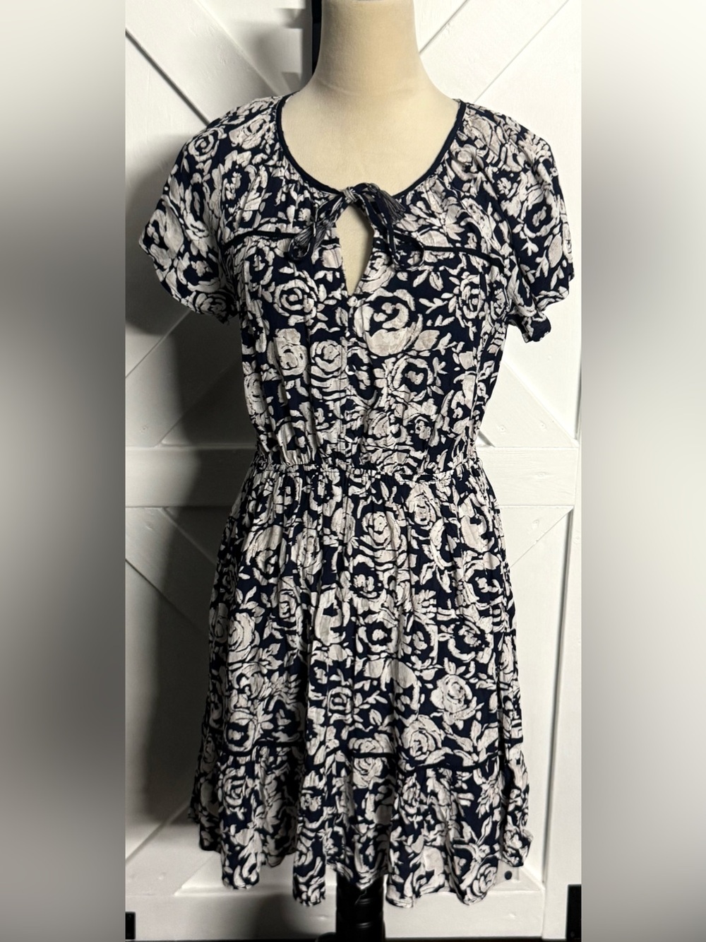 lovestitch Navy and White Floral Tie-Front Midi Dress